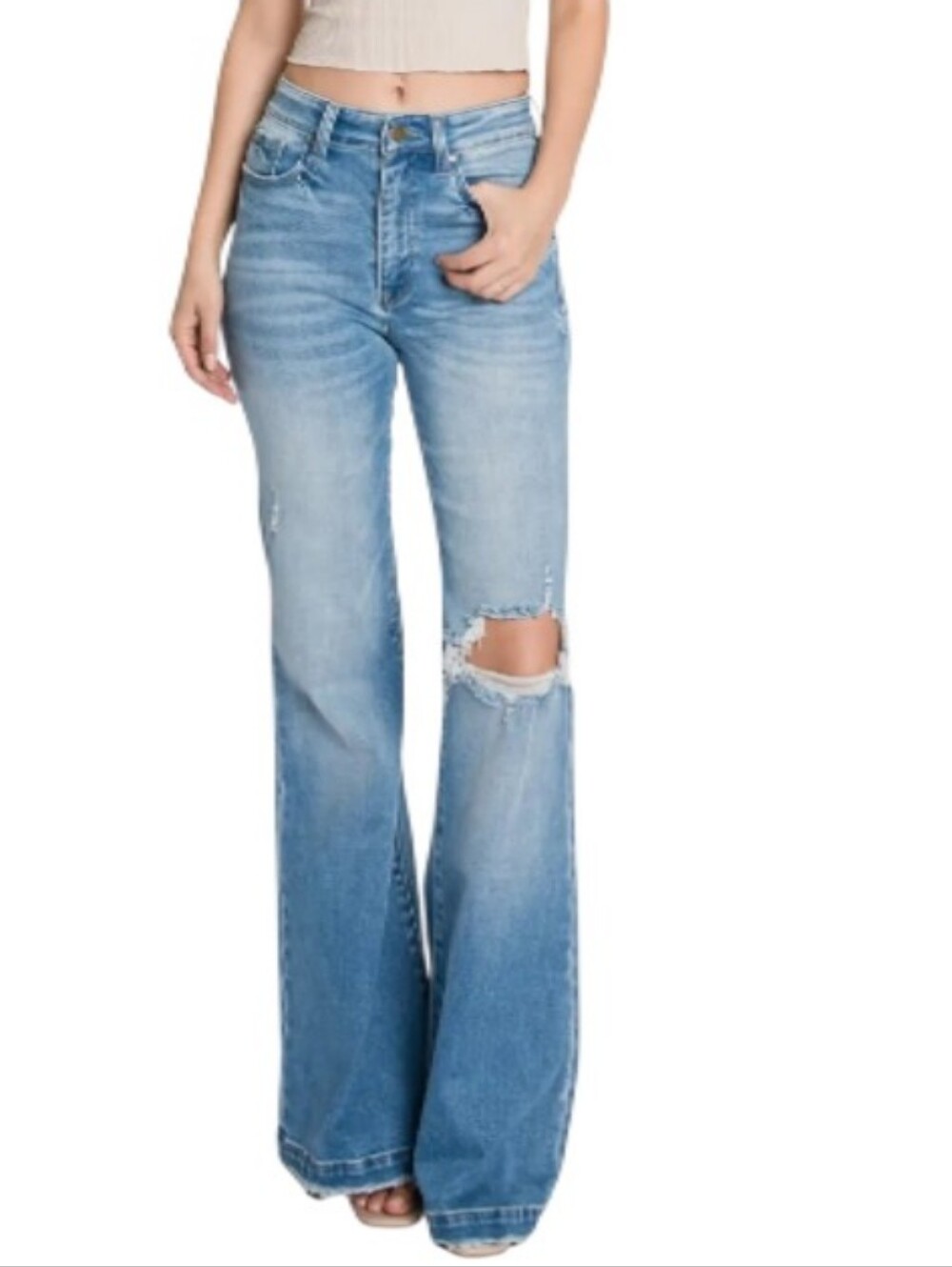 Petra 153 High-Rise Distressed Super Flare Denim Jeans-NWOT